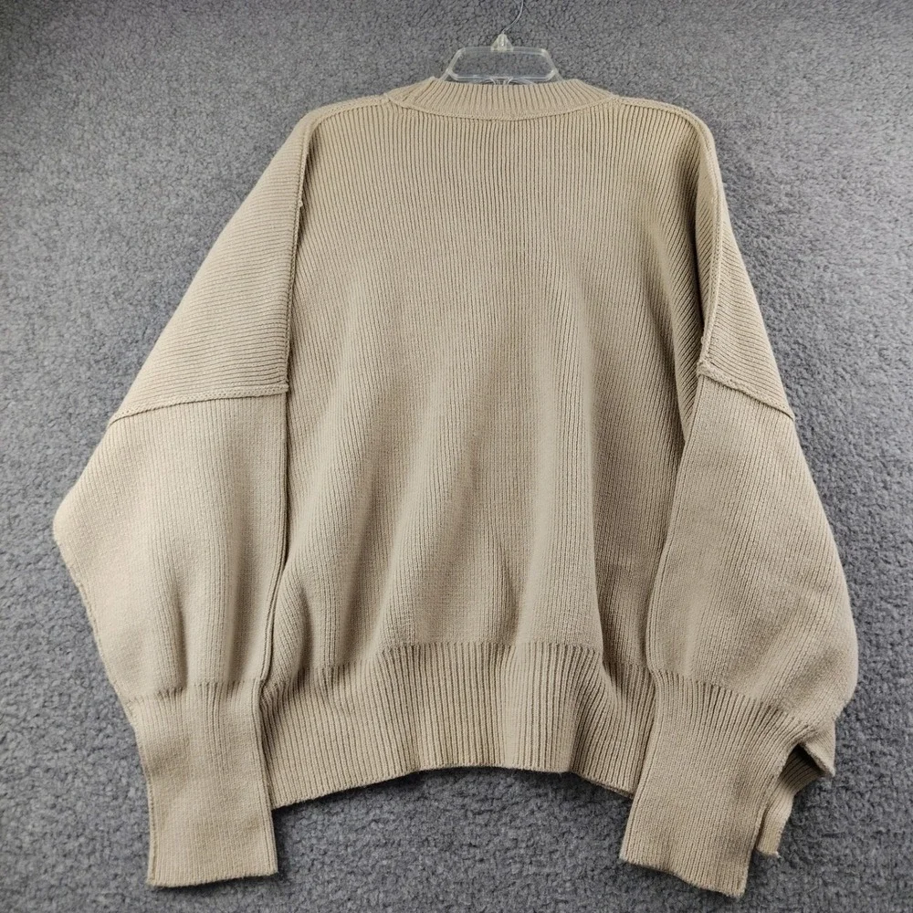 Free People Sweater Womens Medium Ottoman Slouchy Tunic Tan Ribbed Oversized EUC